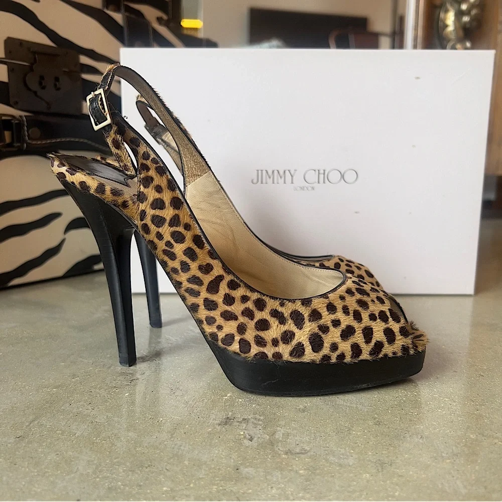 Jimmy Choo Peep Toe Sling Back Heels Size 36.5 - Picture 1 of 10